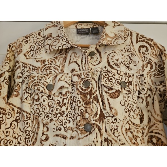 Additions By Chicos Size 0 Paisley Jacket Trucker Boho Brown Pockets - Picture 4 of 9